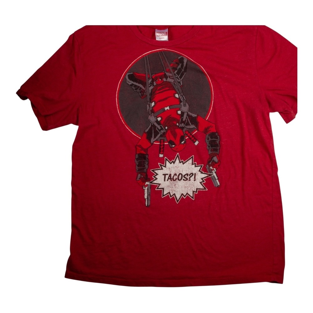 Men's Dead Pool Tacos T Shirt Size Large Red Short Sleeve Crew Neck Cotton